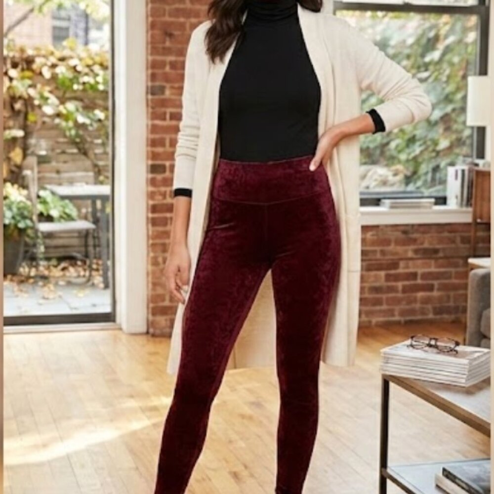 SSPANX Ready-to-Wow! Velvet Leggings in Rich Burgundy - Medium